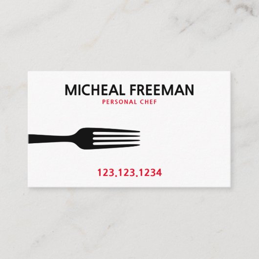 モダン赤と白Fork Personal Chef 名刺 (正面)