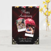 モダン赤と白Happy Anniversary挨拶 カード (黄色い花)