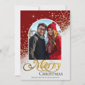 モダン赤と白Sparkle Christmas Photo シーズンカード (正面)