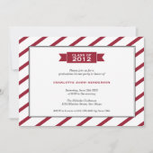 モダン赤ストライプ卒業式 招待状 (正面)