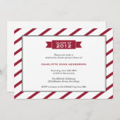 モダン赤ストライプ卒業式 招待状 (正面/裏面)