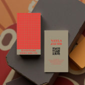 モダン赤市松模様に型QRコード 名刺