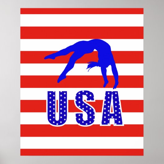 モダン赤白青スストライプターズUSA体操 ポスター (正面)