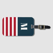 モダン赤白青ストライプモノグはっきりしたラム ラゲッジタグ (正面横)