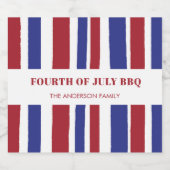 モダン赤白青ストライプ7月4日BBQパーティー ビールラベル (シングルラベル)