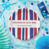 モダン赤白青ストライプ7月4日BBQパーティー ペーパープレート (パーティー)