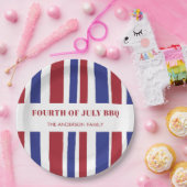 モダン赤白青ストライプ7月4日BBQパーティー ペーパープレート (パーティー)