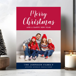 モダン赤白青台本メリークリスマス シーズンカード