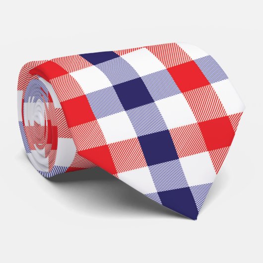 モダン赤白青格子模様 ネクタイ (ロール)