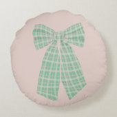 モダン赤面かわいらしジンガムロマンチックなコケットボウ ラウンドクッション (裏面)
