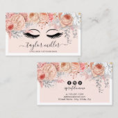 モダン赤面かわいらしピンクフローラまつげ 名刺 (正面/裏面)