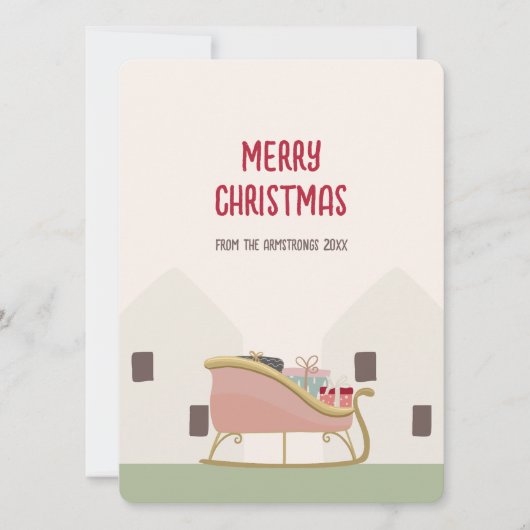 モダン赤面そりクリスマスグリーティング シーズンカード (正面)