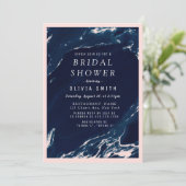 モダン赤面とネイビー大理石ブライダルシャワー 招待状 (スタンド正面)