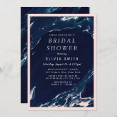 モダン赤面とネイビー大理石ブライダルシャワー 招待状 (正面/裏面)