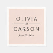 モダン赤面とブラック結婚モノグラム スタンダードカクテルナプキン (正面)