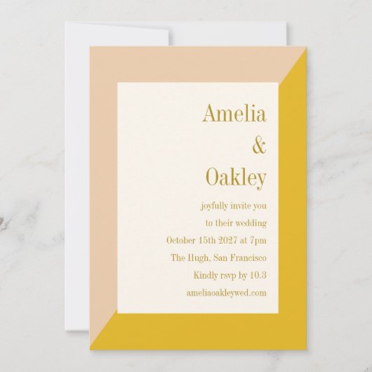 モダン赤面と黄エレガント幾何結婚図形 招待状 (正面)