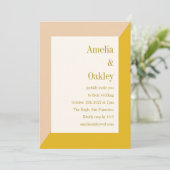 モダン赤面と黄エレガント幾何結婚図形 招待状 (スタンド正面)