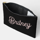 モダン赤面ほこりっぽいピンクのモノグラムと名前 アクセサリーポーチ (見開き)