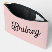 モダン赤面ほこりっぽいピンクのモノグラムと名前 アクセサリーポーチ (見開き)