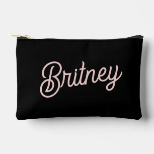 モダン赤面ほこりっぽいピンクのモノグラムと名前 アクセサリーポーチ