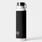 モダン赤面ほこりっぽいピンクのモノグラムと名前 ウォーターボトル (背面)