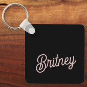 モダン赤面ほこりっぽいピンクのモノグラムと名前 キーホルダー (正面)