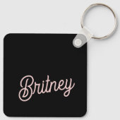 モダン赤面ほこりっぽいピンクのモノグラムと名前 キーホルダー (裏面)