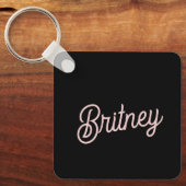 モダン赤面ほこりっぽいピンクのモノグラムと名前 キーホルダー (正面)