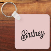 モダン赤面ほこりっぽいピンクのモノグラムと名前 キーホルダー (正面)