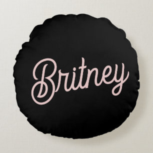 モダン赤面ほこりっぽいピンクのモノグラムと名前 ラウンドクッション