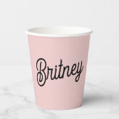 モダン赤面ほこりっぽいピンクのモノグラムと名前 紙コップ (正面)