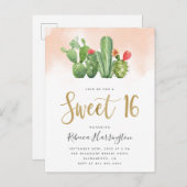 モダン赤面ウォーターカラー&サボットスウィート16 インビテーションポストカード (正面/裏面)