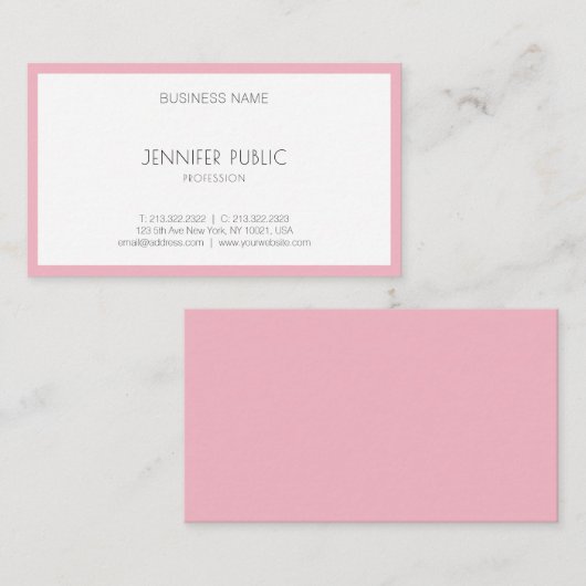 モダン赤面エレガントピンクホワイトかわいいテンプレートトップ 名刺 (正面/裏面)