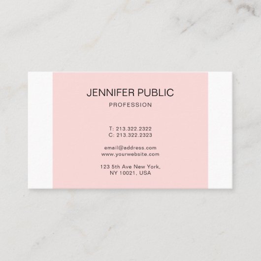 モダン赤面エレガントピンクミニマリストプレインラグジュアリー 名刺 (正面)