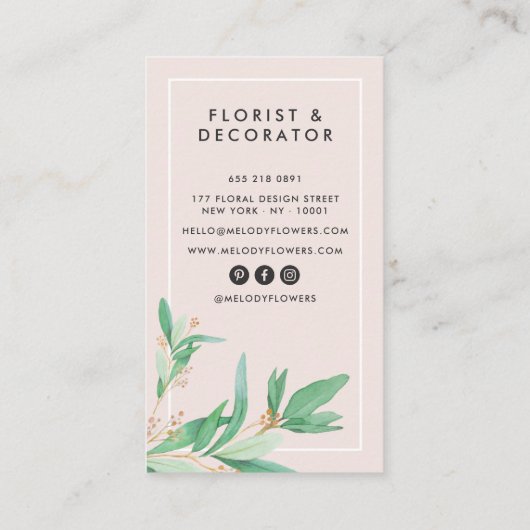 モダン赤面エレガントピンク緑ミニマル植物体 名刺 (裏面)