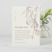モダン赤面オフ白線スケッチフローラ結婚 サンキューカード (スタンド正面)