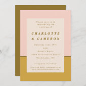 モダン赤面オークレカラーブロックオールインワン結婚ズ 招待状 (正面/裏面)