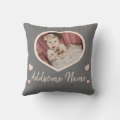 モダン赤面カスタムピンクグレーベビーフォトハート クッション (裏面)