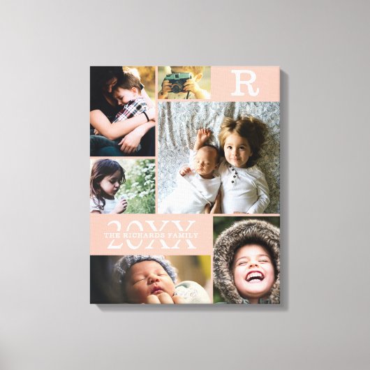 モダン赤面カラーブロックファミリー6フォトコラージュ キャンバスプリント (正面)
