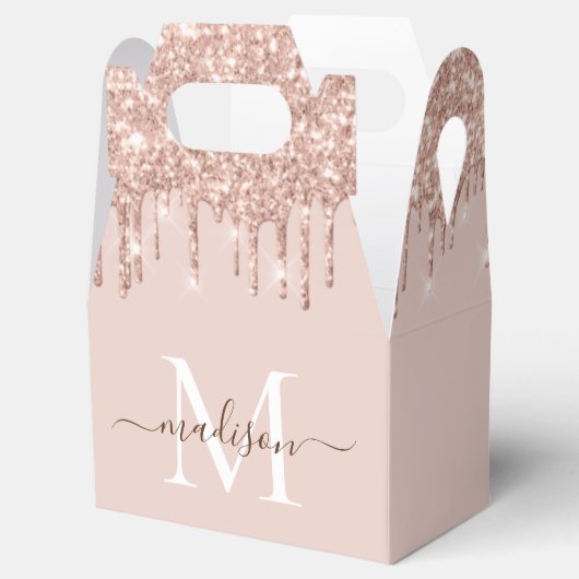 モダン赤面ガーリーピンクローズ金ゴールドグリッターモノグラム フェイバーボックス (オープン)