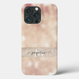 モダン赤面グリッターバラ金ゴールドSparkleスクリプト名 iPhone 13 Proケース