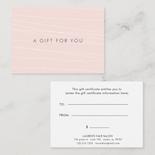 モダン赤面ストライプピンクギフト証明書 名刺 (正面/裏面)