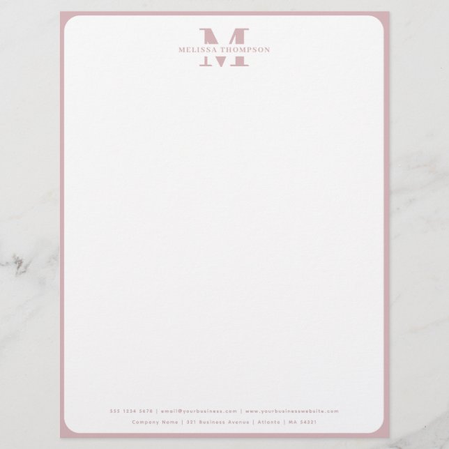 モダン赤面ダスティピンクモノグラムの色 レターヘッド (正面)