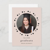 モダン赤面ドット写真卒業パーティー招待状 案内ポストカード (正面/裏面)