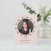 モダン赤面ドット写真卒業パーティー招待状 案内ポストカード (スタンド正面)