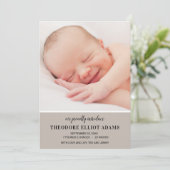 モダン赤面ニュートラルベビーフォトコラージュ誕生 案内状 (スタンド正面)