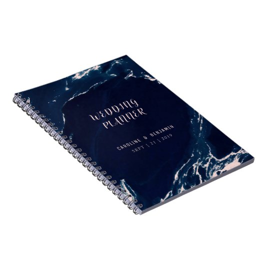 モダン赤面ネイビー大理石航海のウェディングプランナー ノートブック (右側)