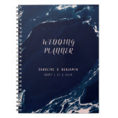 モダン赤面ネイビー大理石航海のウェディングプランナー ノートブック (正面)