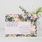 モダン赤面ネイビー水色フローラカップルのシャワー 招待状 (スタンド正面)