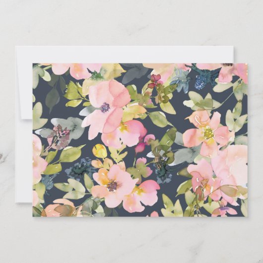 モダン赤面ネイビー水色フローラカップルのシャワー 招待状 (裏面)